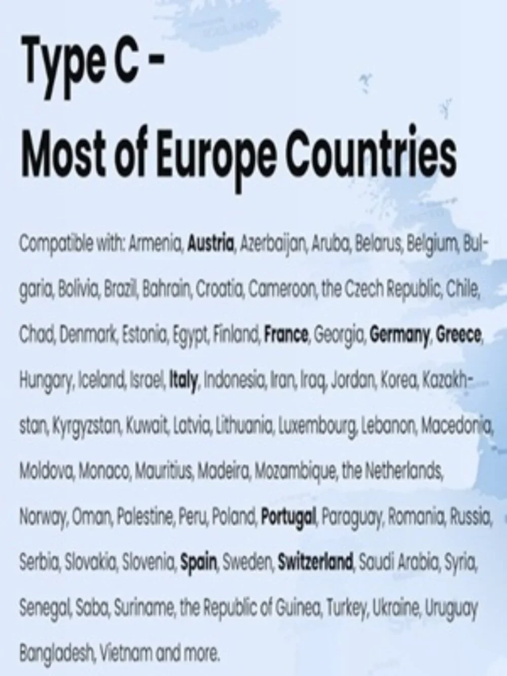 2 Pack VINTAR Type C European Travel Plug 6 in 1 Adapter Most of Europe See List
